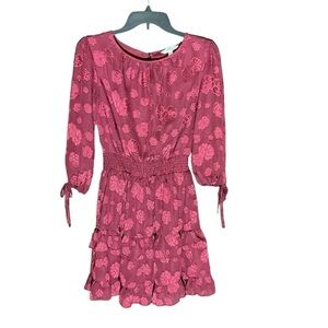 Speechless Maroon Floral 3/4 Length Sleeve Mini Dress Ruffle